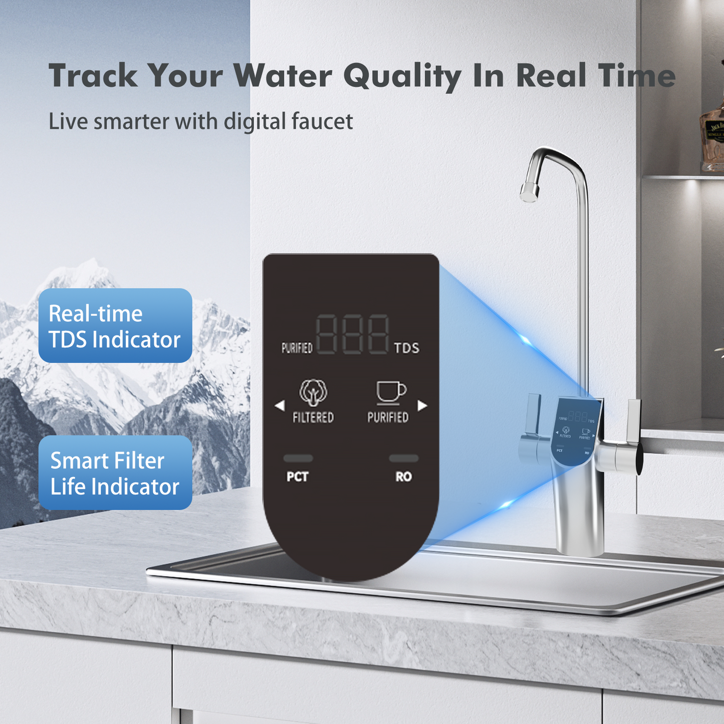 RO7505F-800G Reverse Osmosis System, 800GPD,Multi- Stage Tankless Reverse Osmosis Water Filter, NSF/ANSI 42 & 58 & 372 Certified, Under Sink RO System, 4:1 Pure to Drain, Smart LED Faucet